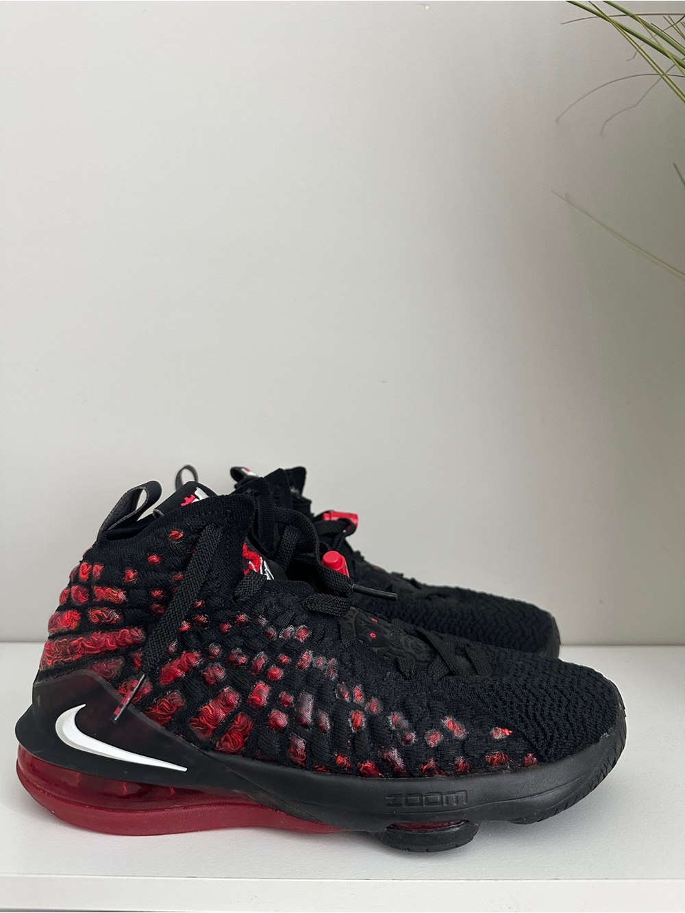 Nike Kids Black and Red Knit Basketball Sneakers LeBron XVII